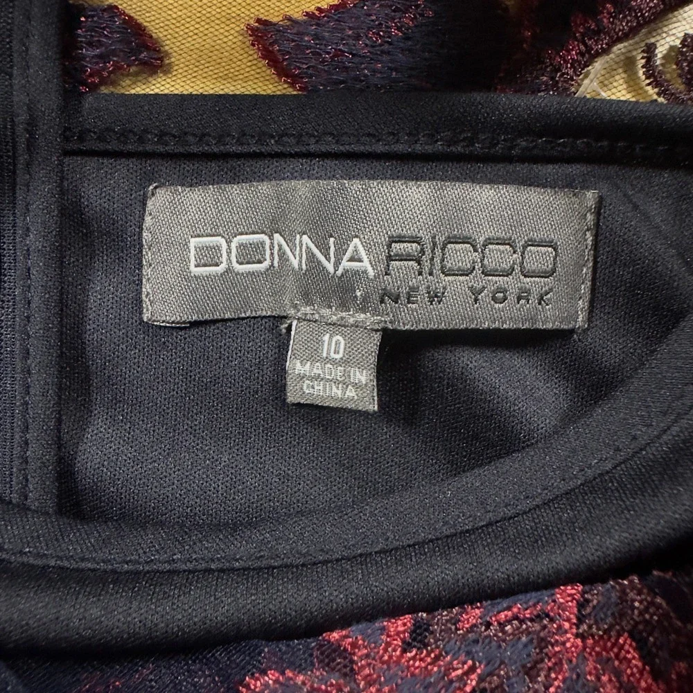 Donna Ricco Floral Embroidered Sheer Overlay Dress Sleeveless‎ Red Black  10 - Picture 4 of 6